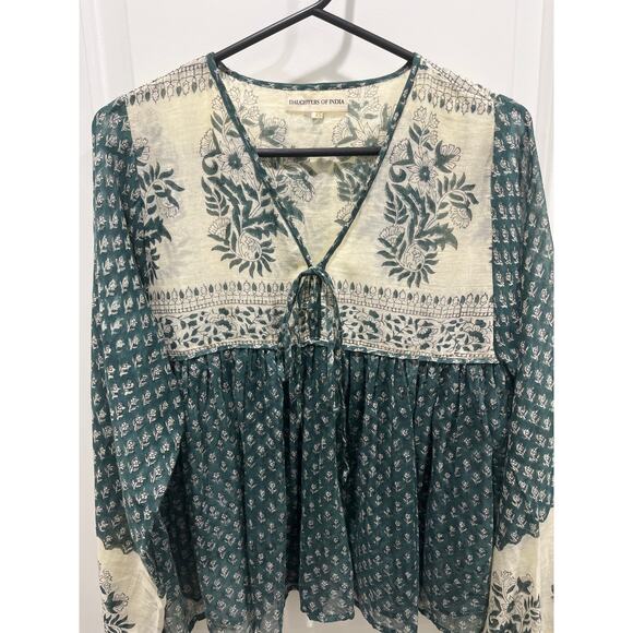 Daughters of India Rooh Long Sleeves Blouse in Pine Sz XS - Picture 3 of 12